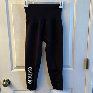 Phat Buddha yoga capri leggings. One Size. Black with Exhale on one leg.